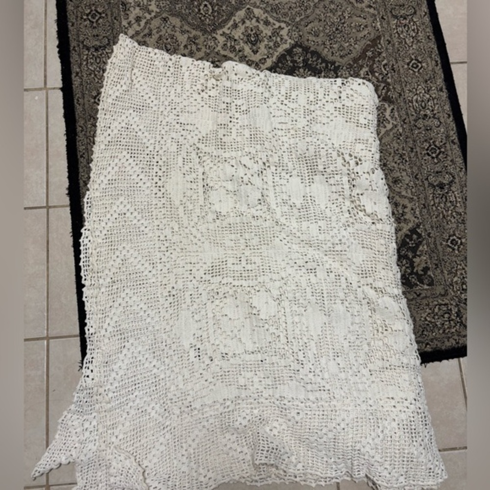 Vintage cream crochet table cloth/ blanket